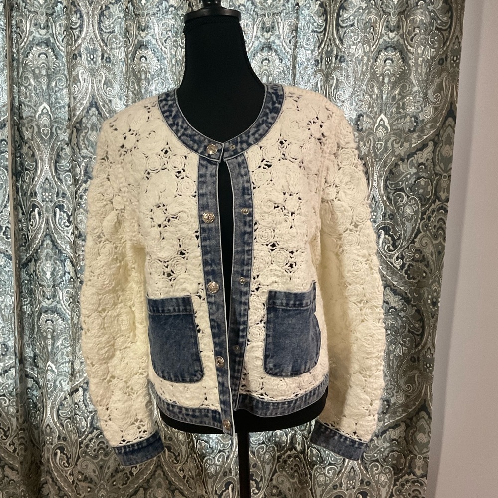 Tribal Cream Lace and Blue Denim Jacket